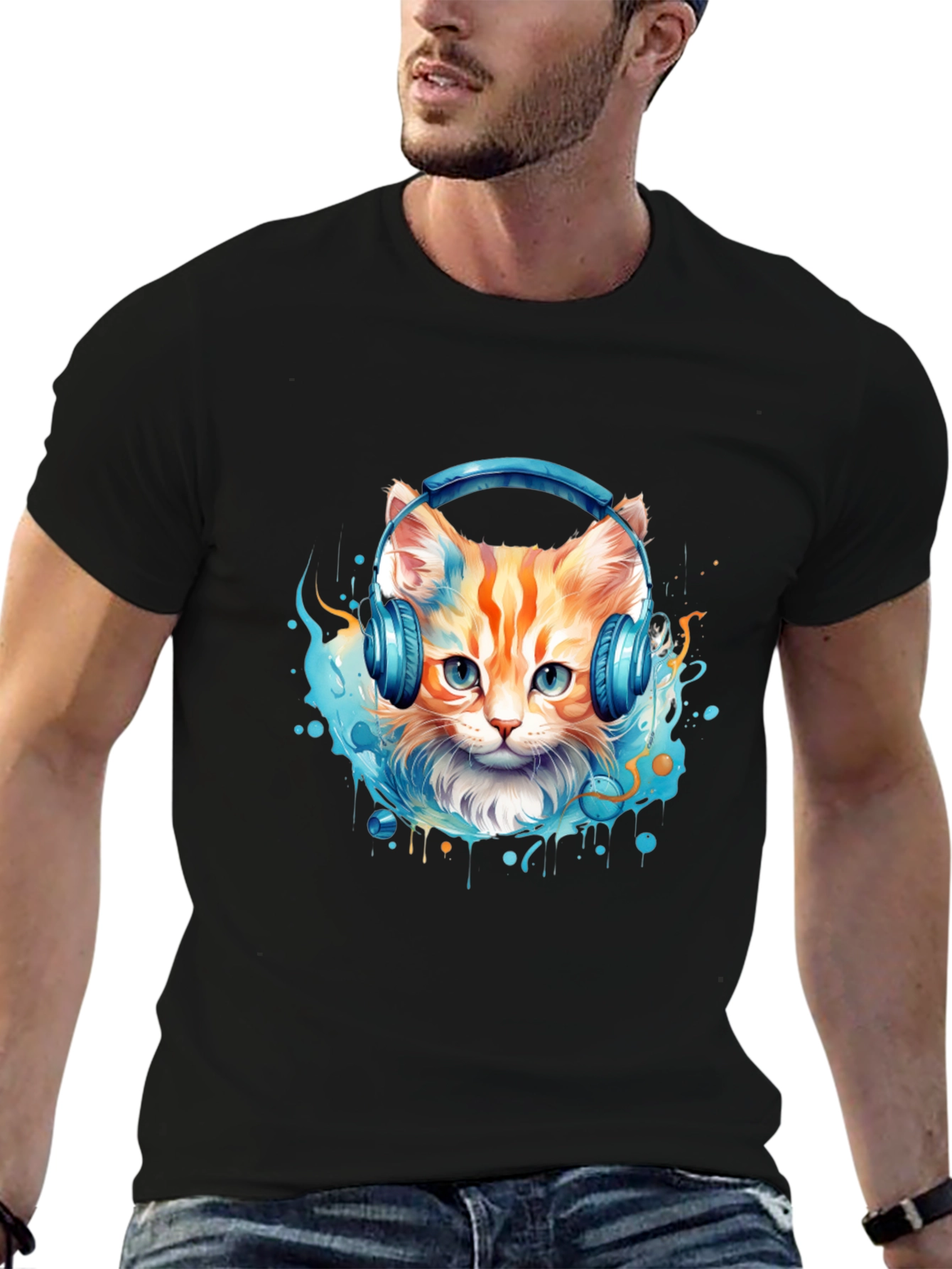 Cool Cat Headphones Graphic Tee