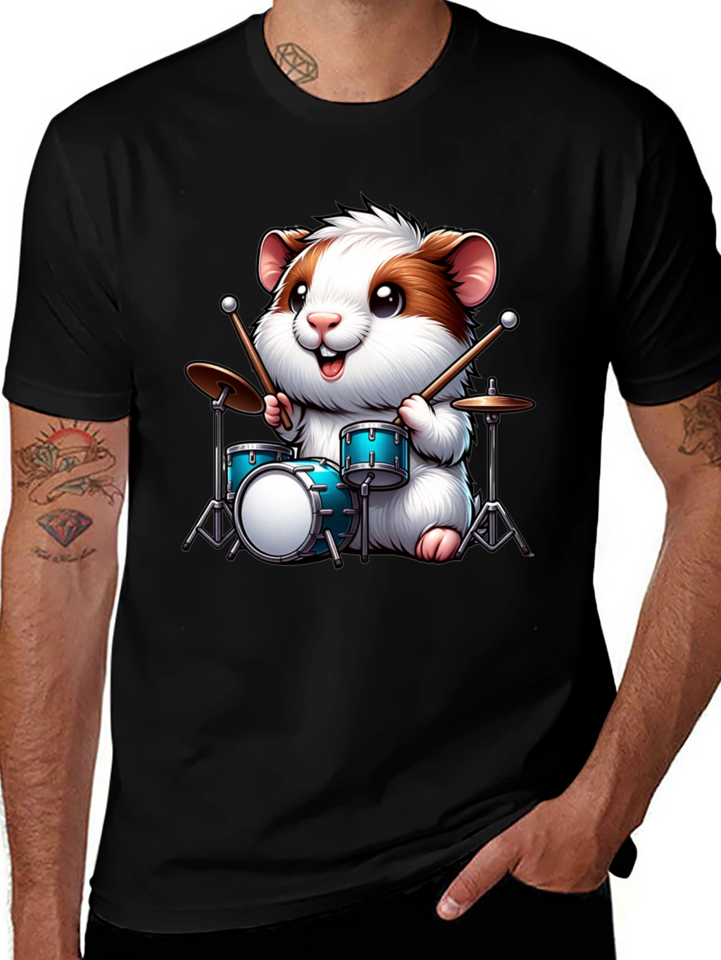Drummer Hamster Graphic T-Shirt