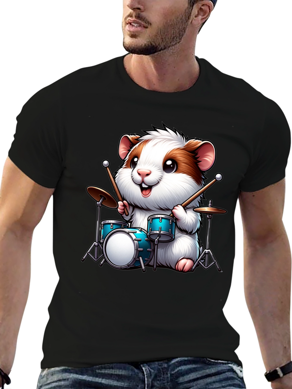 Drummer Hamster Graphic T-Shirt