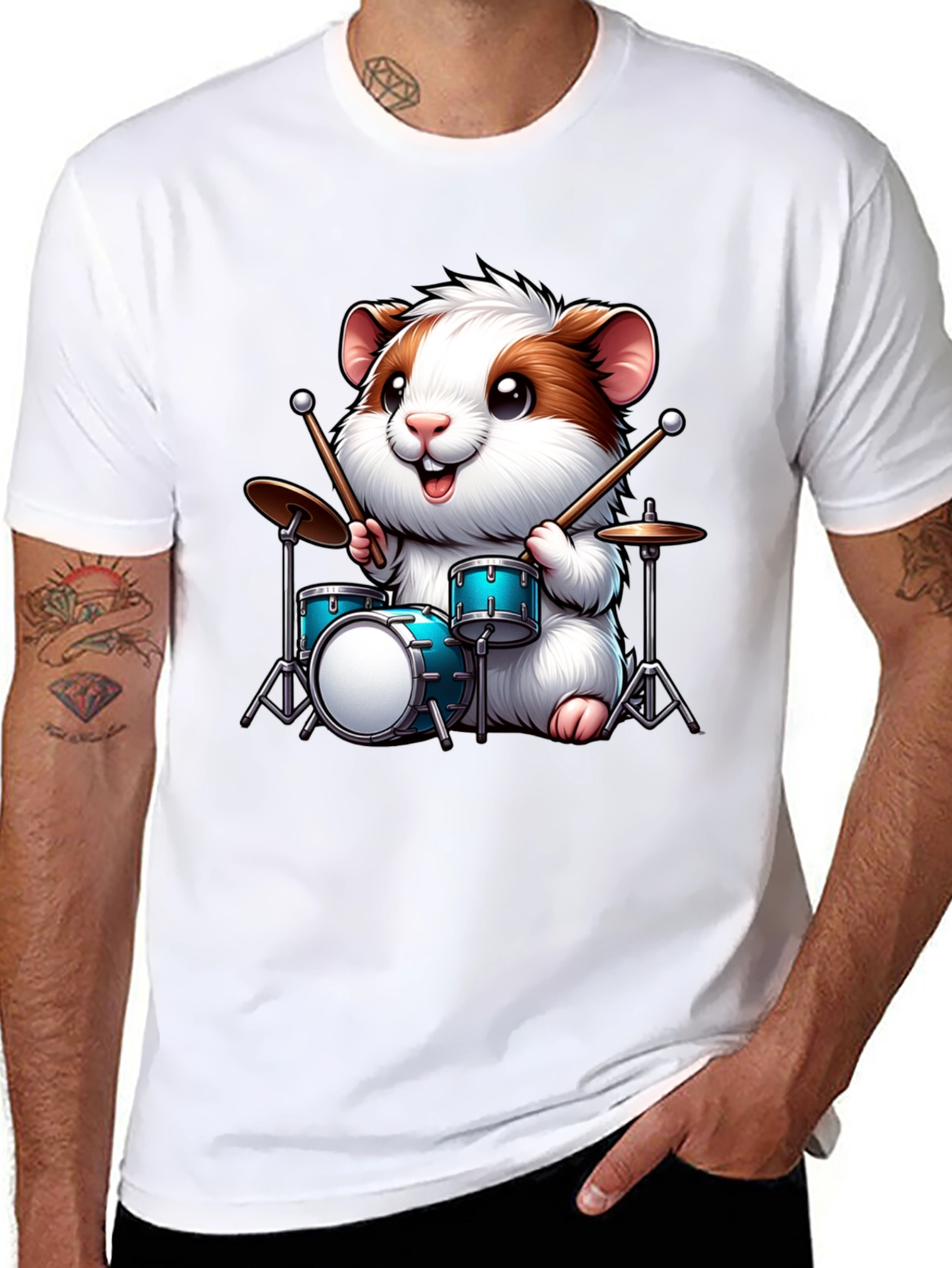 Drummer Hamster Graphic T-Shirt
