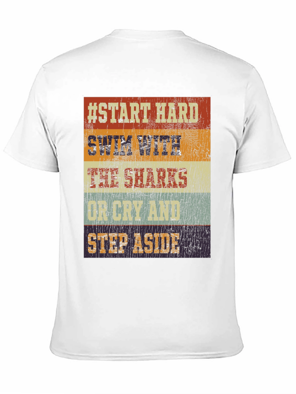 Start Hard Swim Sharks T-Shirt - Retro Design