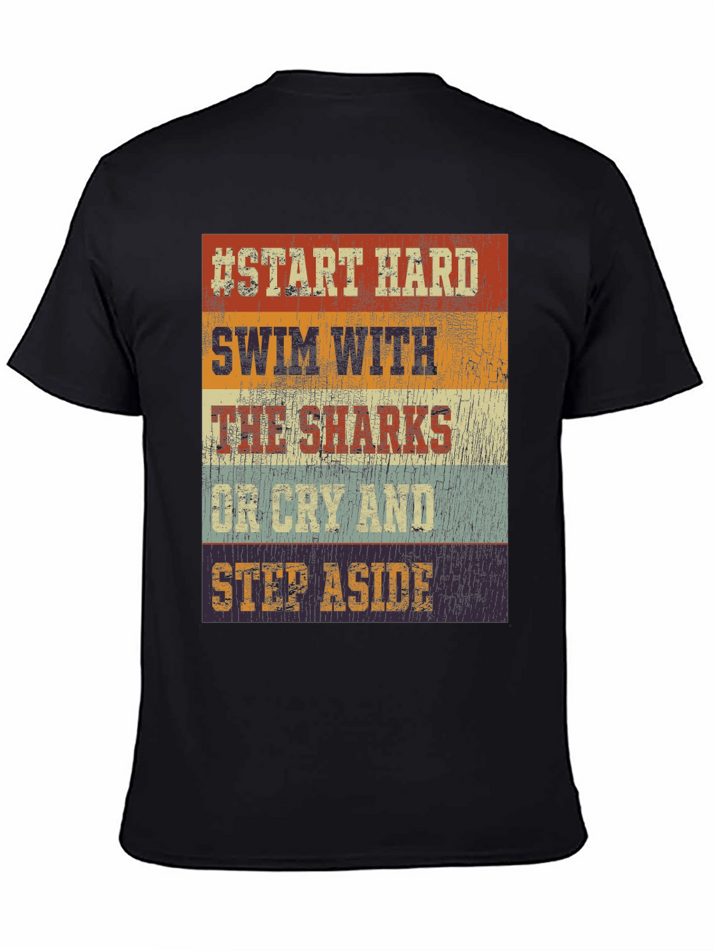 Start Hard Swim Sharks T-Shirt - Retro Design