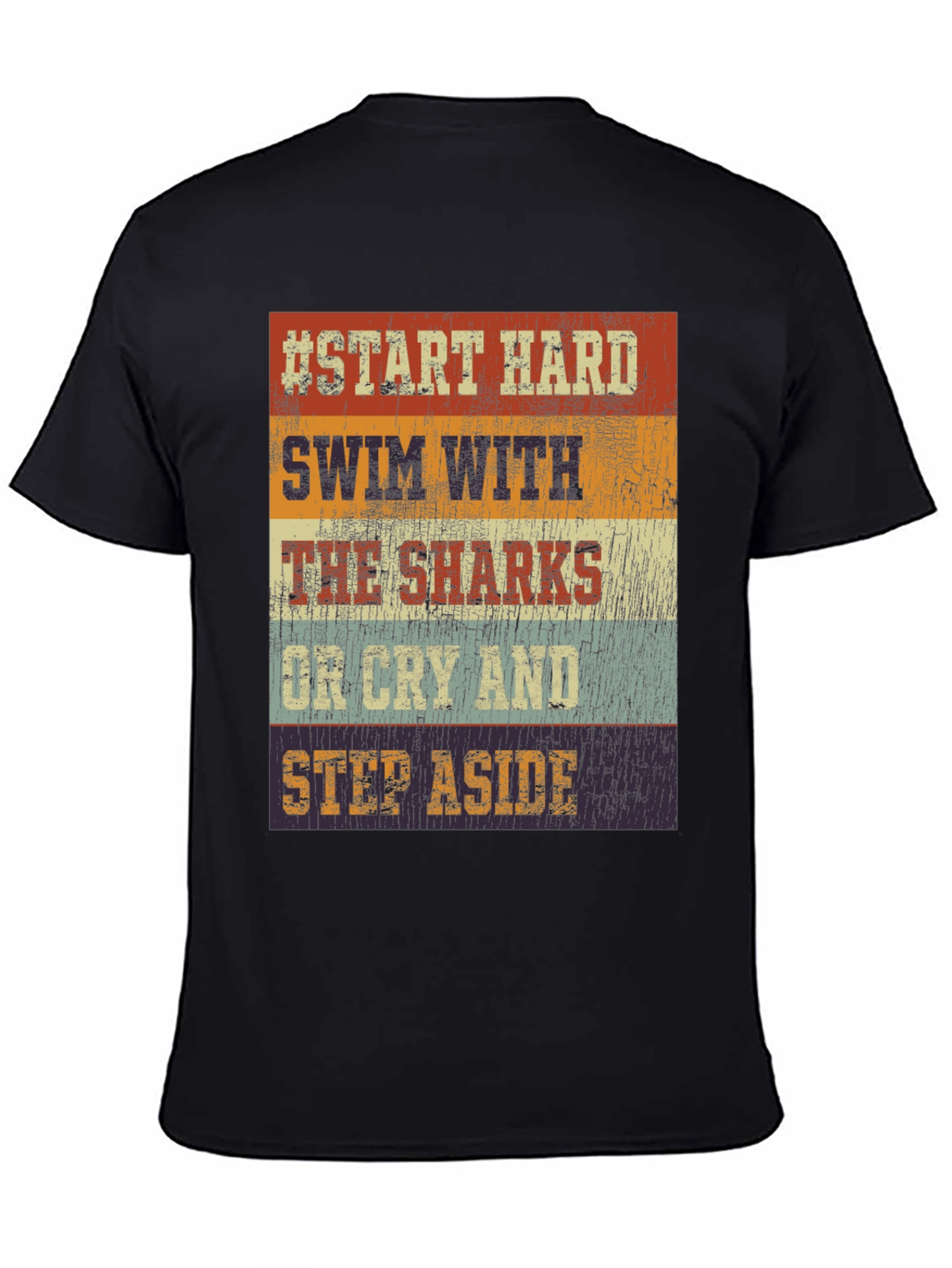 Start Hard Swim Sharks T-Shirt - Retro Design