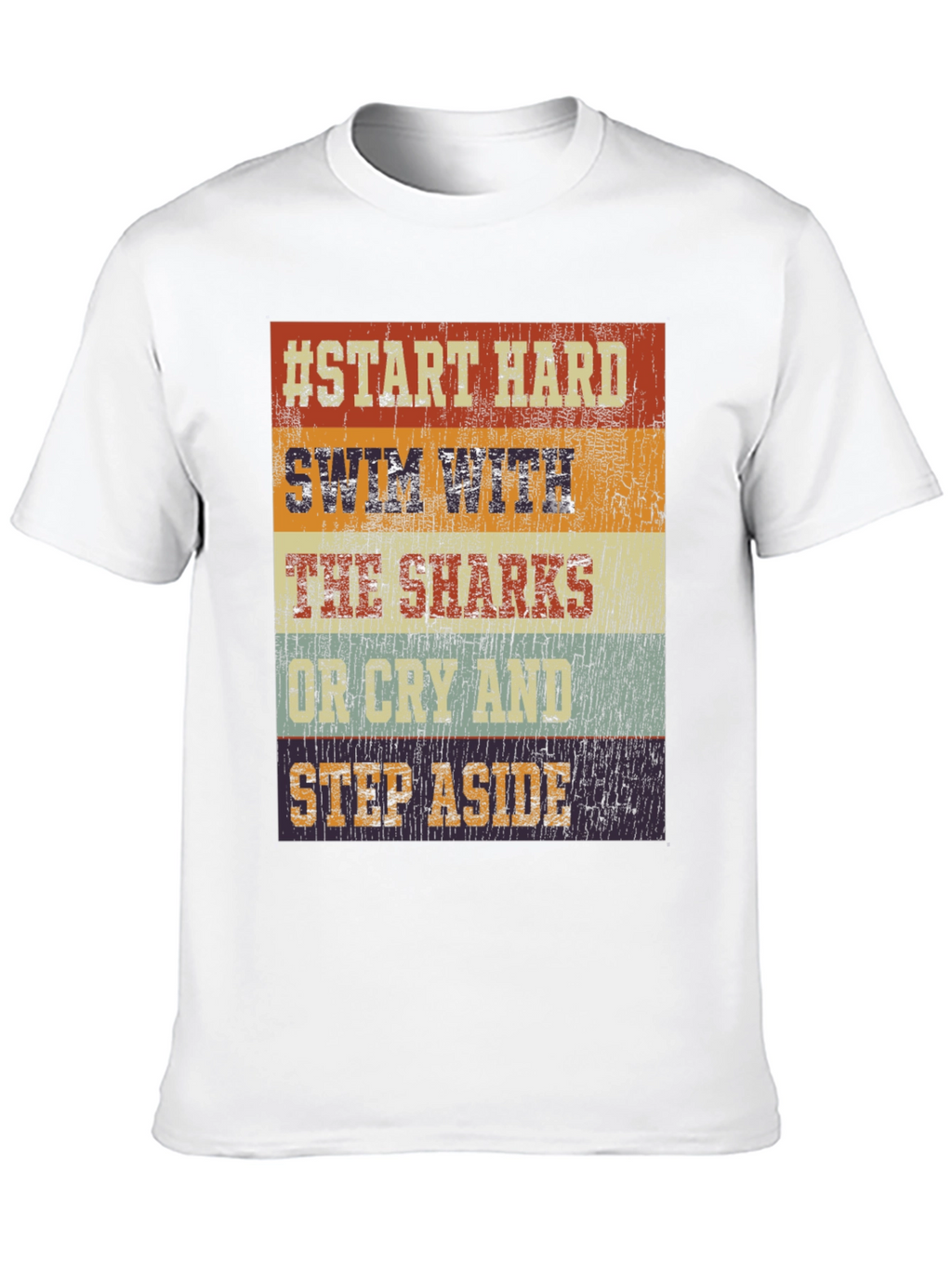 Start Hard Swim Sharks T-Shirt - Retro Design