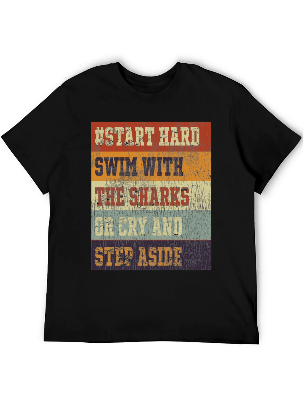 Start Hard Swim Sharks T-Shirt - Retro Design