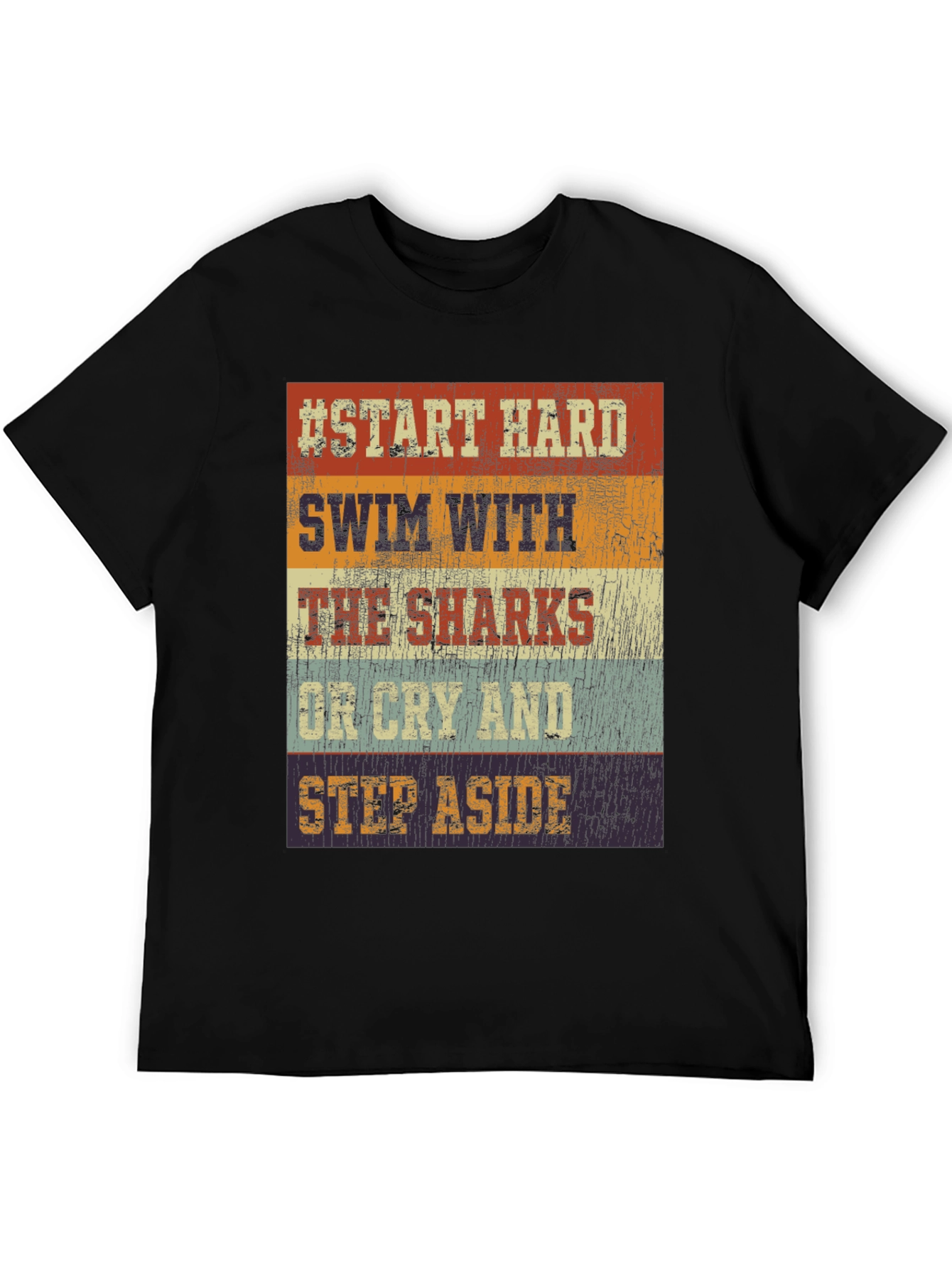 Start Hard Swim Sharks T-Shirt - Retro Design