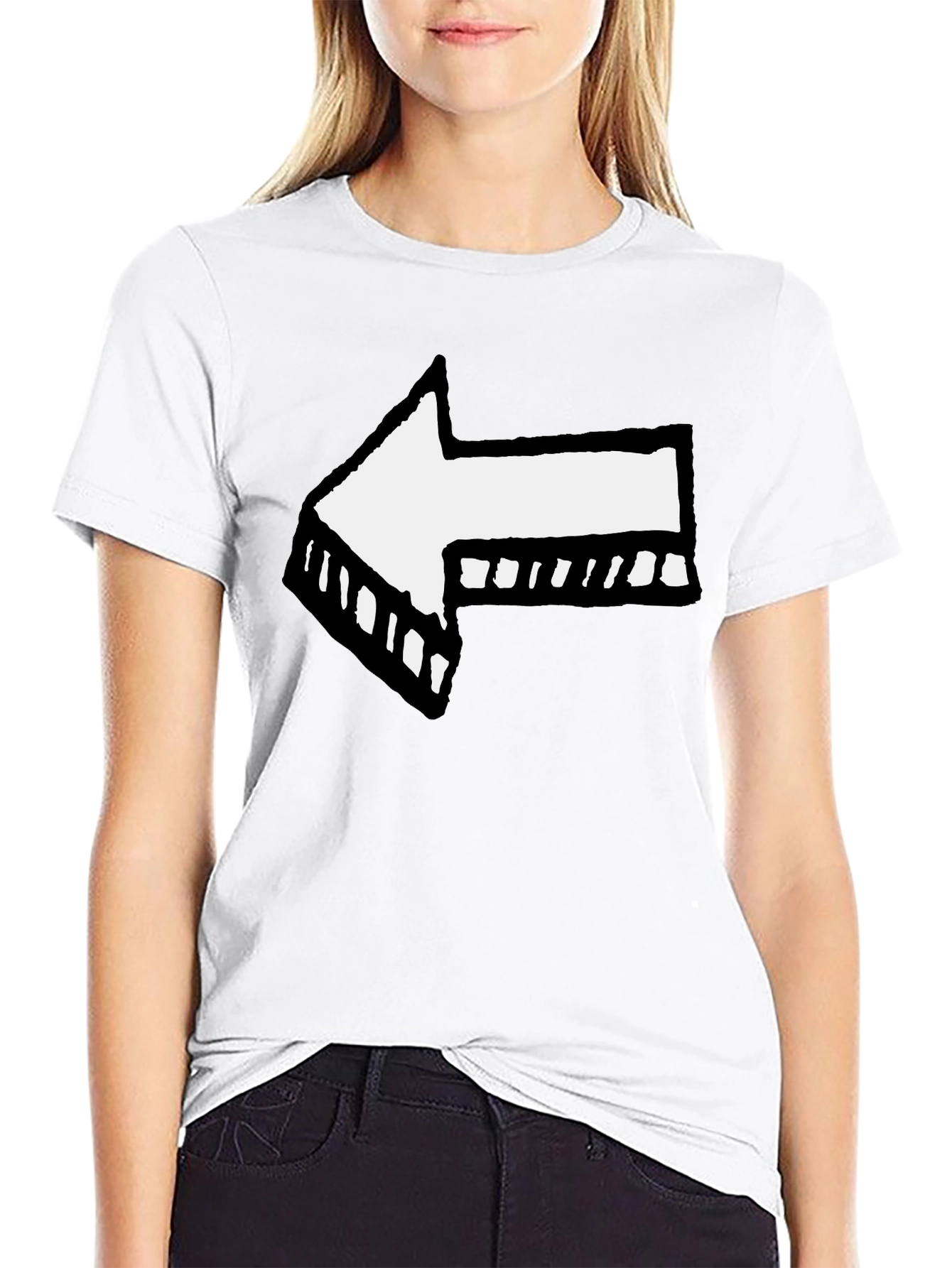 Left Arrow Graphic Print Black T-Shirt
