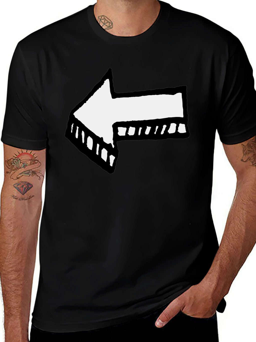 Left Arrow Graphic Print Black T-Shirt