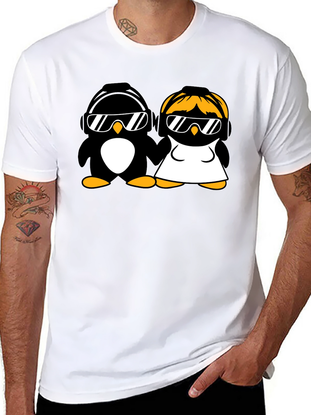 Cool Penguins T-Shirt - Music Loving Couple