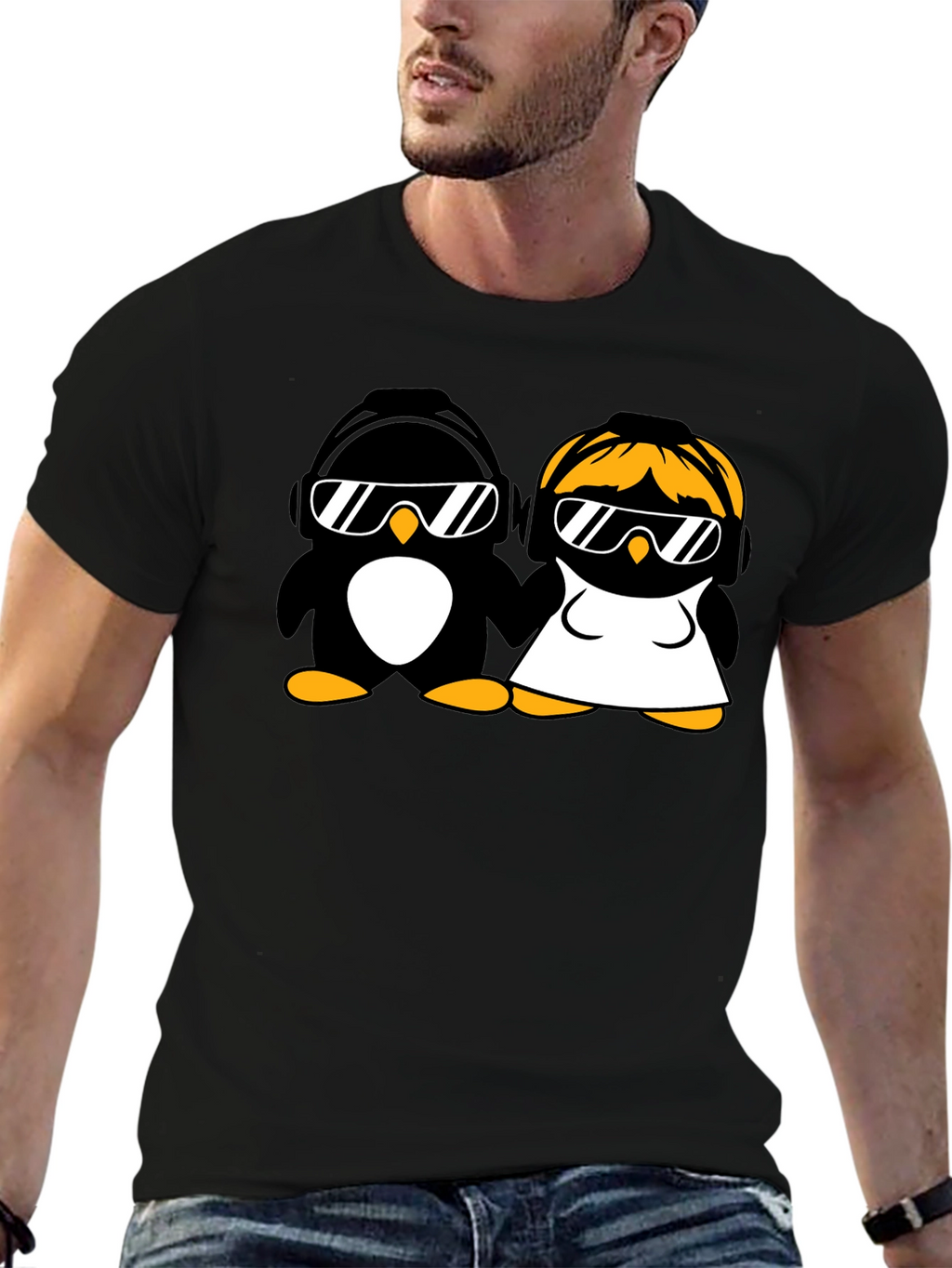 Cool Penguins T-Shirt - Music Loving Couple