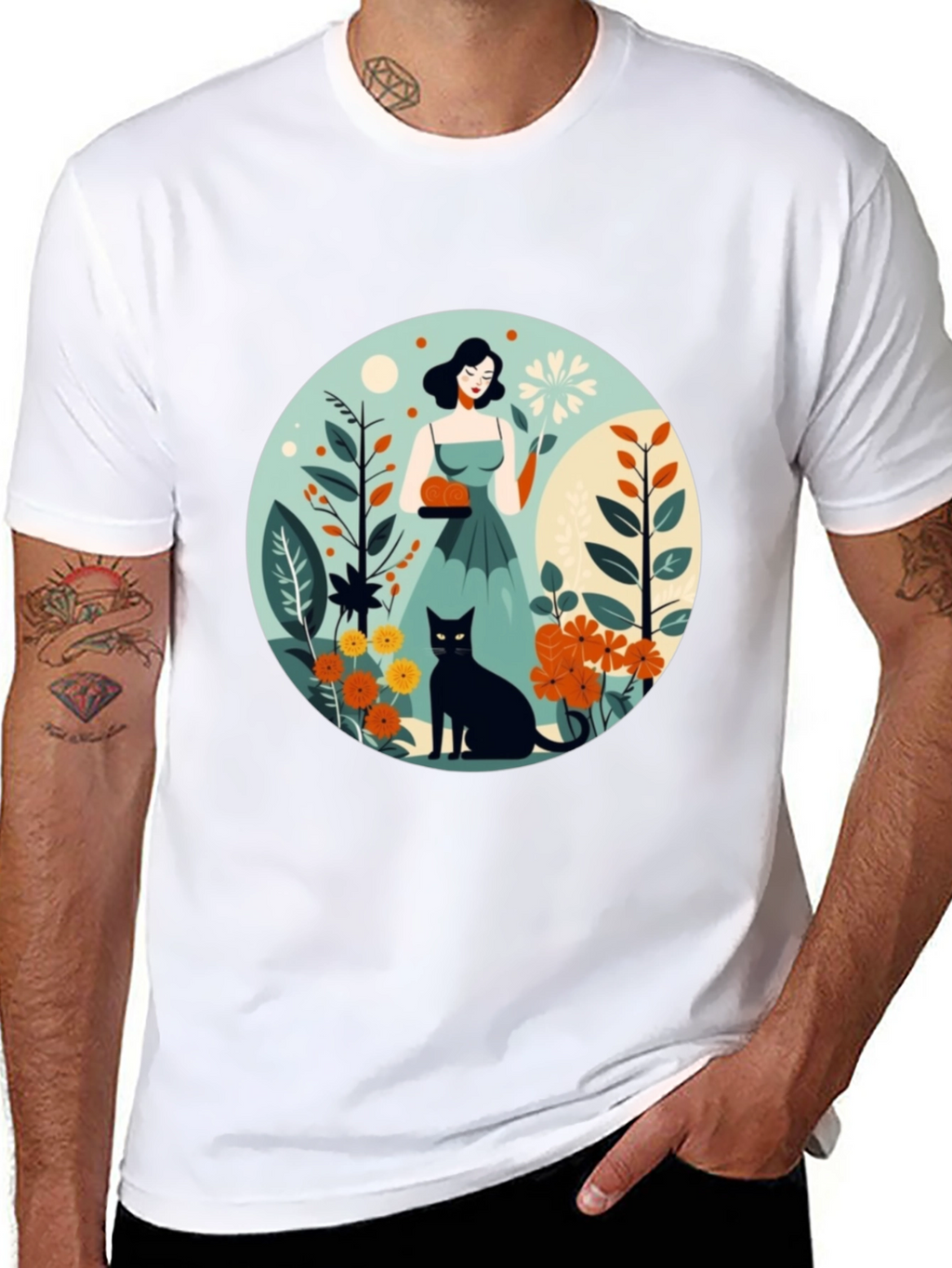 Artistic Garden Cat T-Shirt