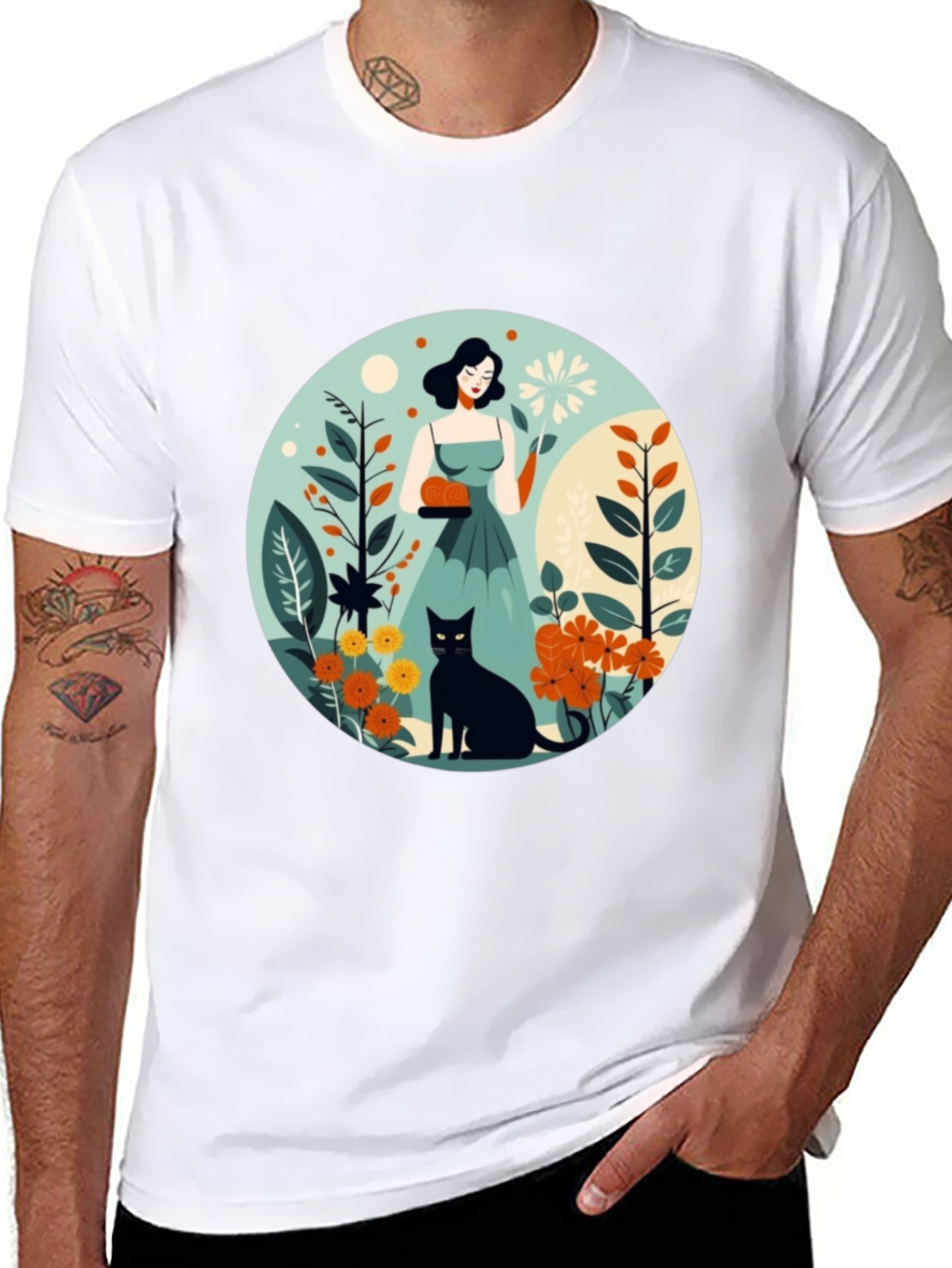 Artistic Garden Cat T-Shirt