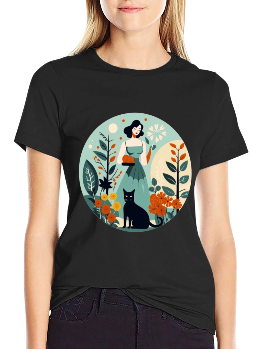 Artistic Garden Cat T-Shirt