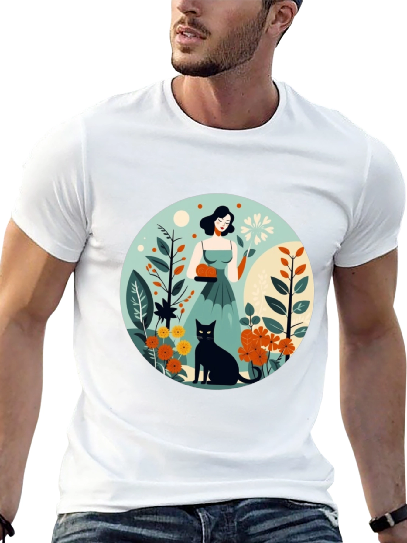 Artistic Garden Cat T-Shirt