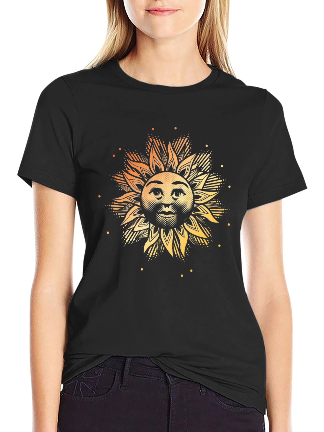 Sun Face Graphic Print Black T-Shirt