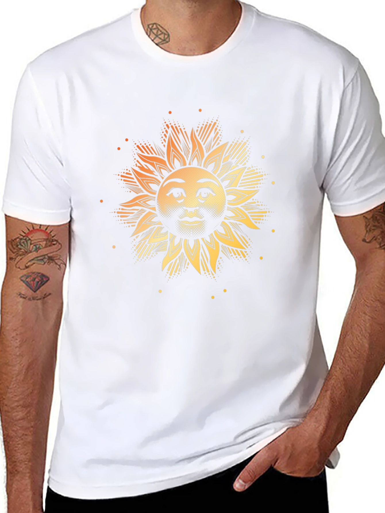Sun Face Graphic Print Black T-Shirt