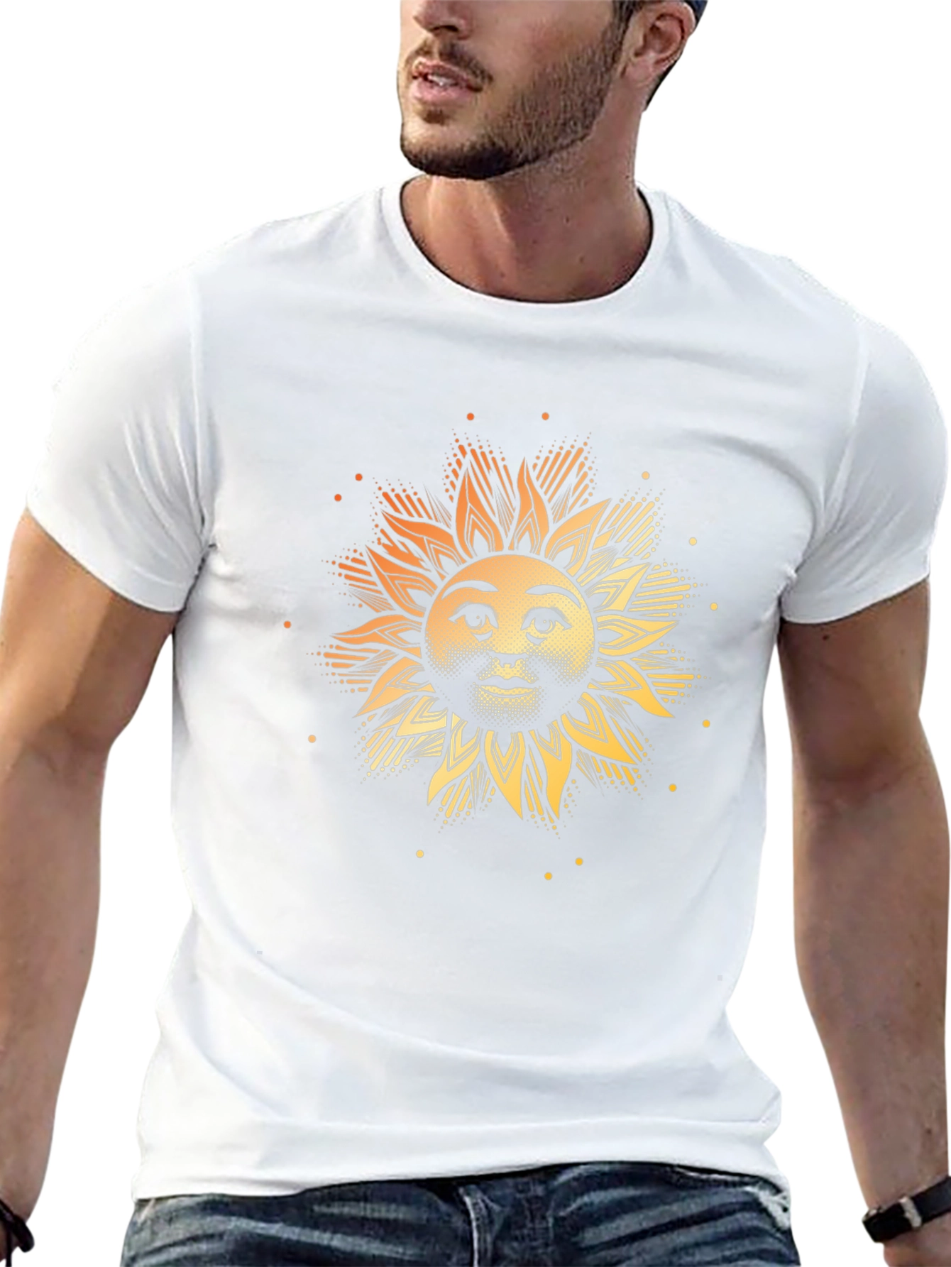 Sun Face Graphic Print Black T-Shirt