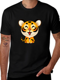 Cute Cartoon Tiger Graphic Tee - Black
