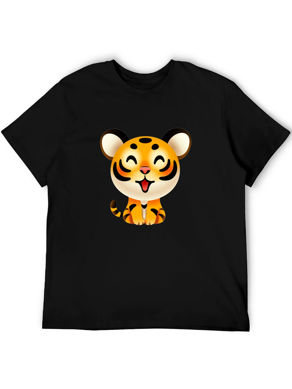 Cute Cartoon Tiger Graphic Tee - Black