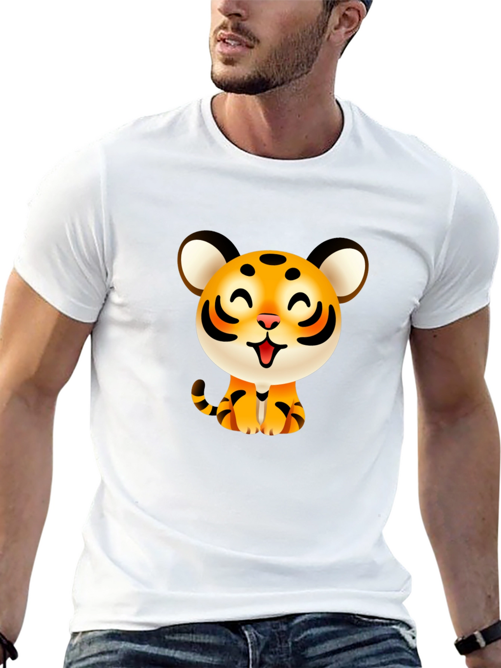 Cute Cartoon Tiger Graphic Tee - Black