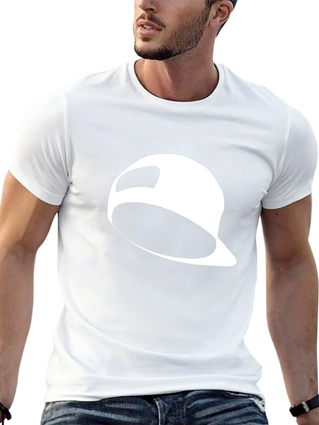 Black T-Shirt with White Baseball Cap Graphic
