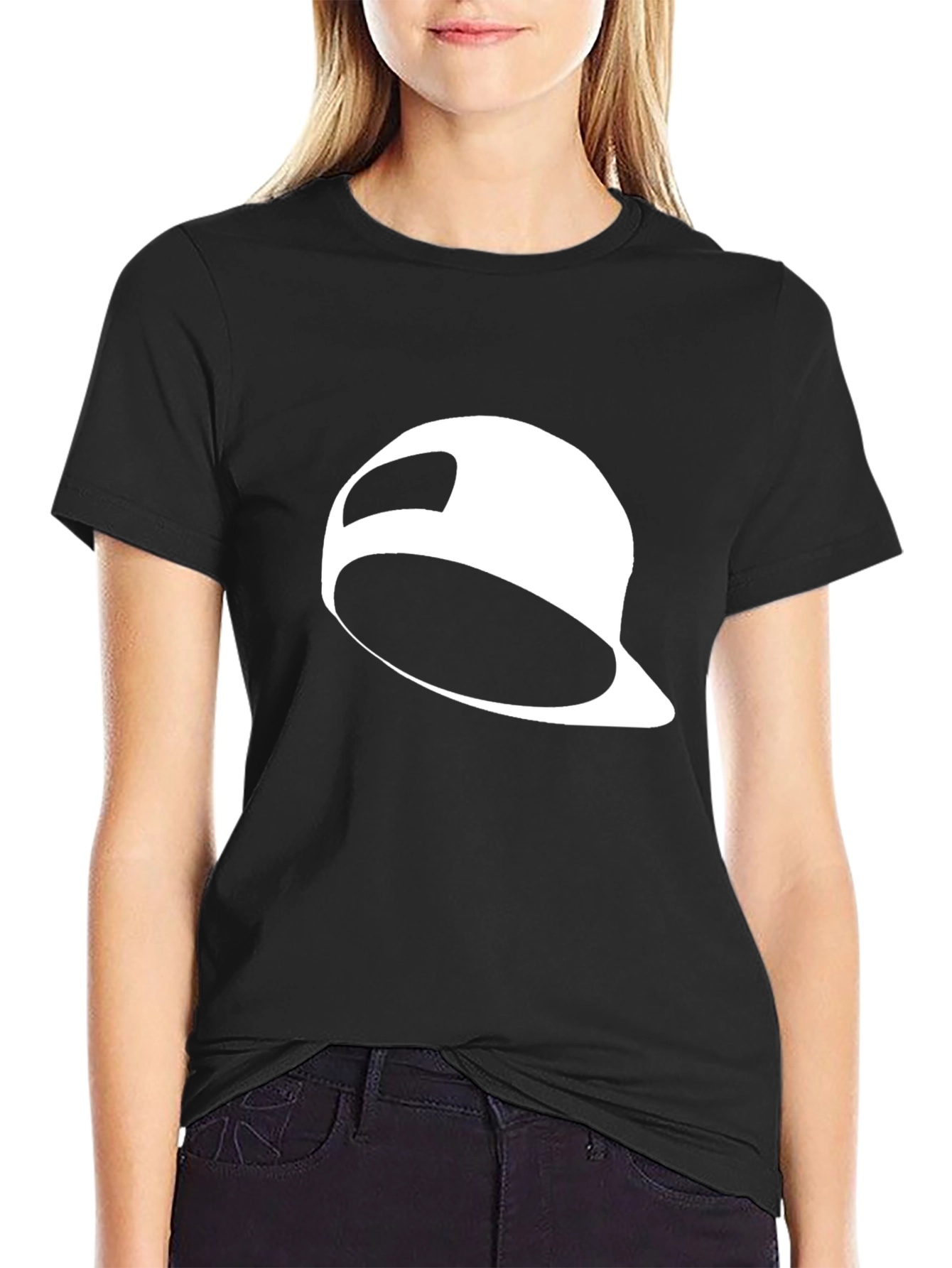 Black T-Shirt with White Baseball Cap Graphic