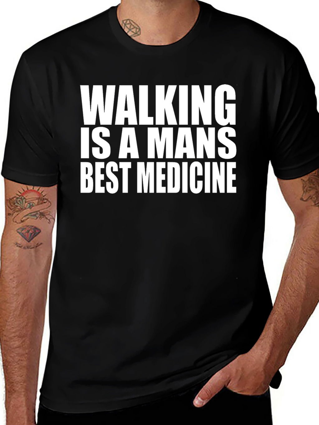 Walking is a Mans Best Medicine Black T-Shirt