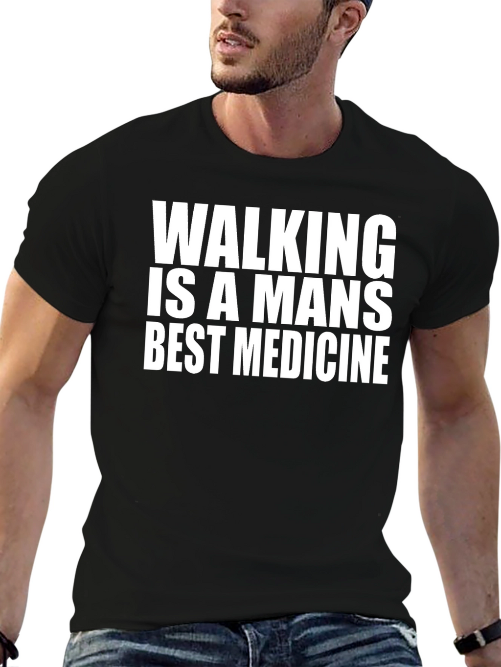Walking is a Mans Best Medicine Black T-Shirt