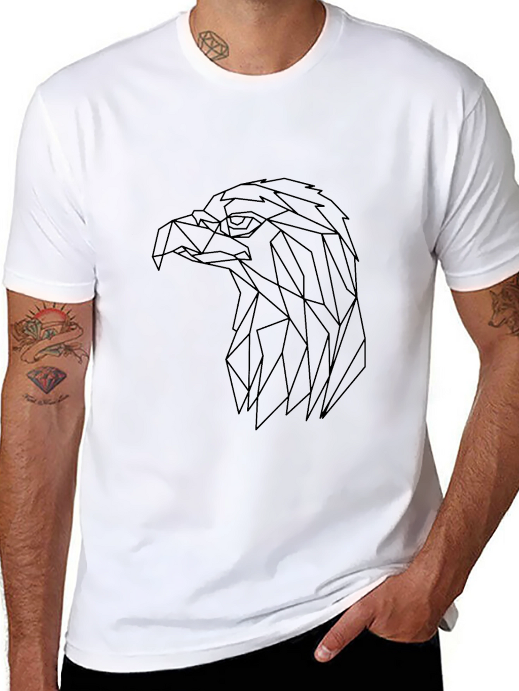 Geometric Eagle Head Tee - Modern Line Art T-Shirt
