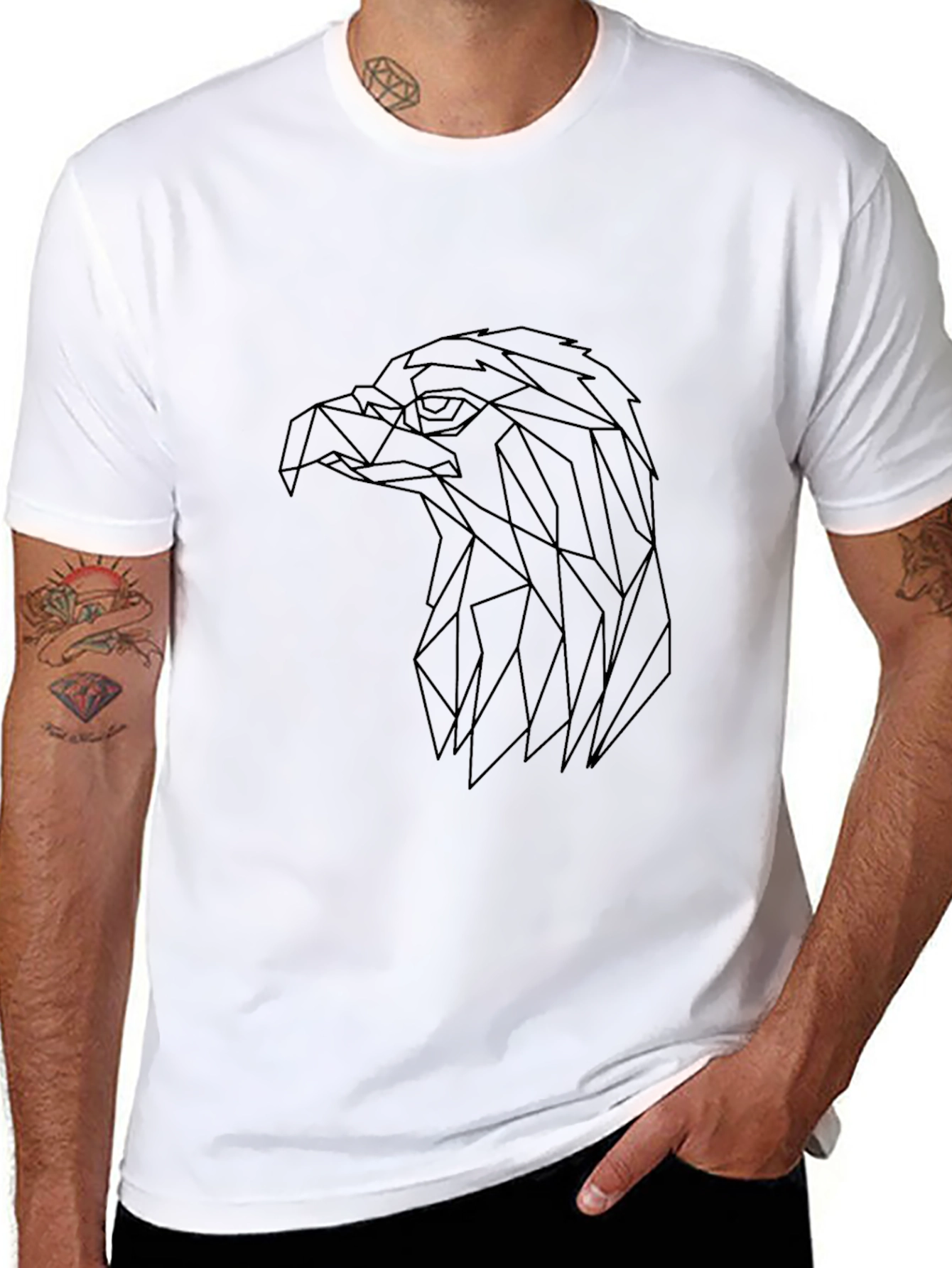Geometric Eagle Head Tee - Modern Line Art T-Shirt