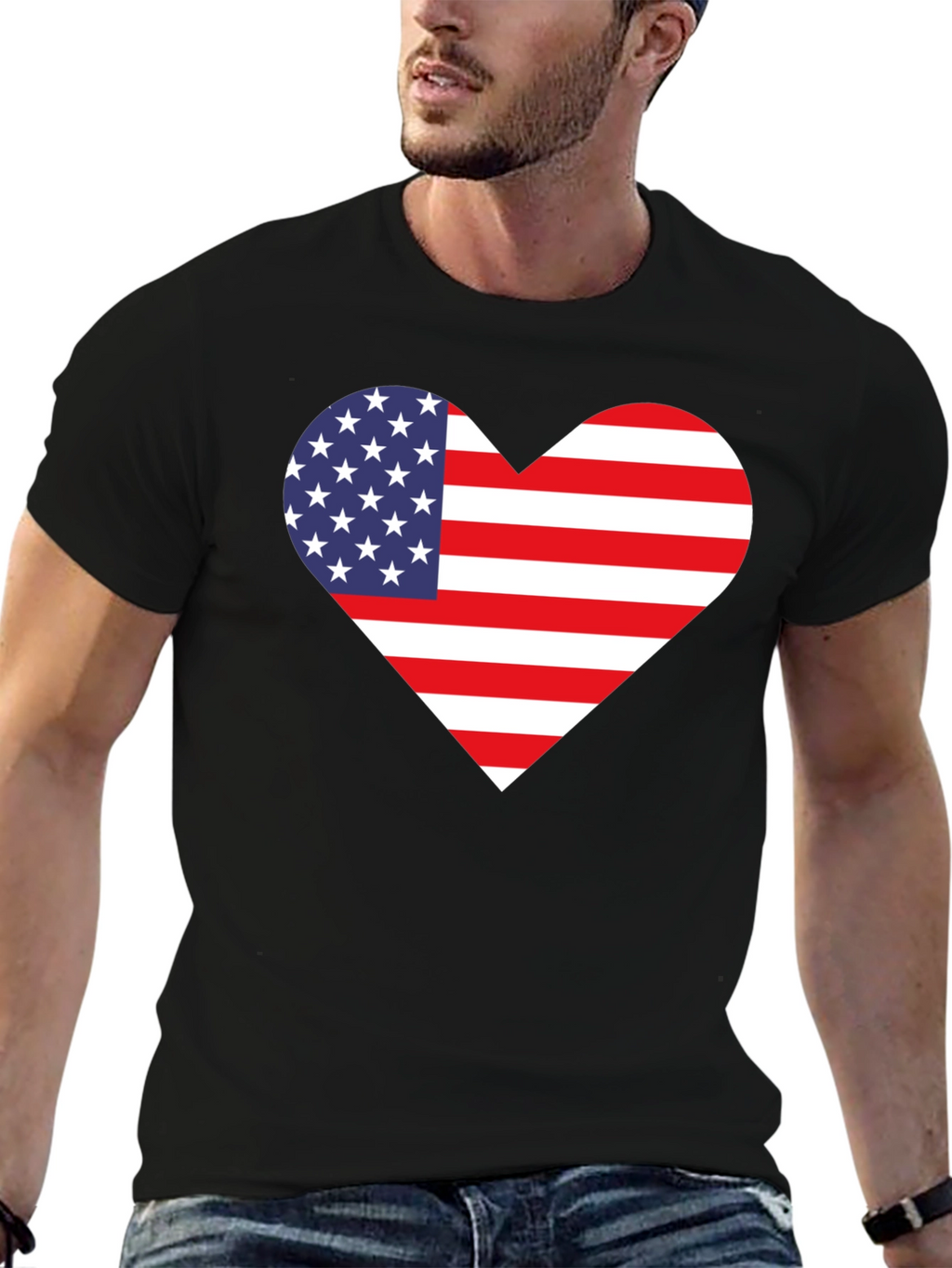 Patriotic American Flag Heart Graphic Tee