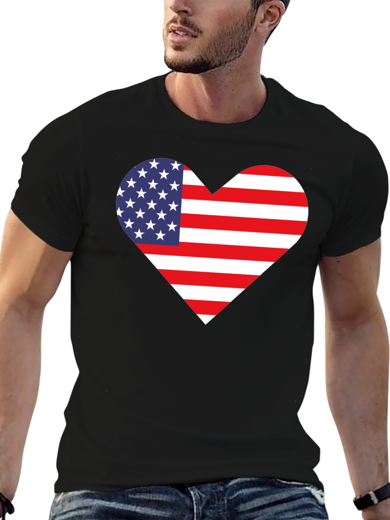 Patriotic American Flag Heart Graphic Tee