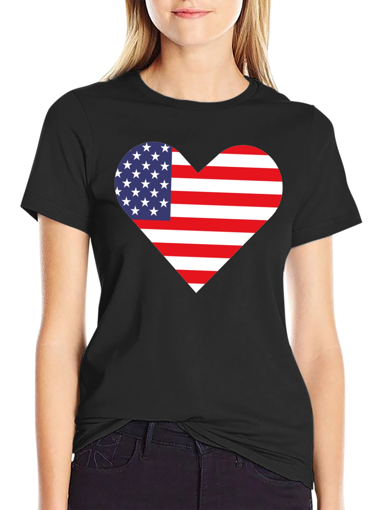 Patriotic American Flag Heart Graphic Tee