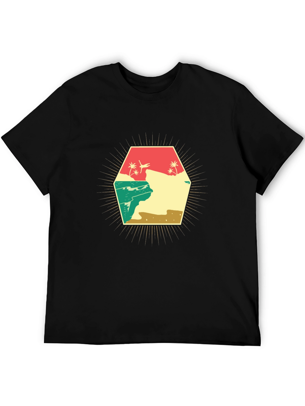 Retro Beach Scene Graphic T-Shirt - Black