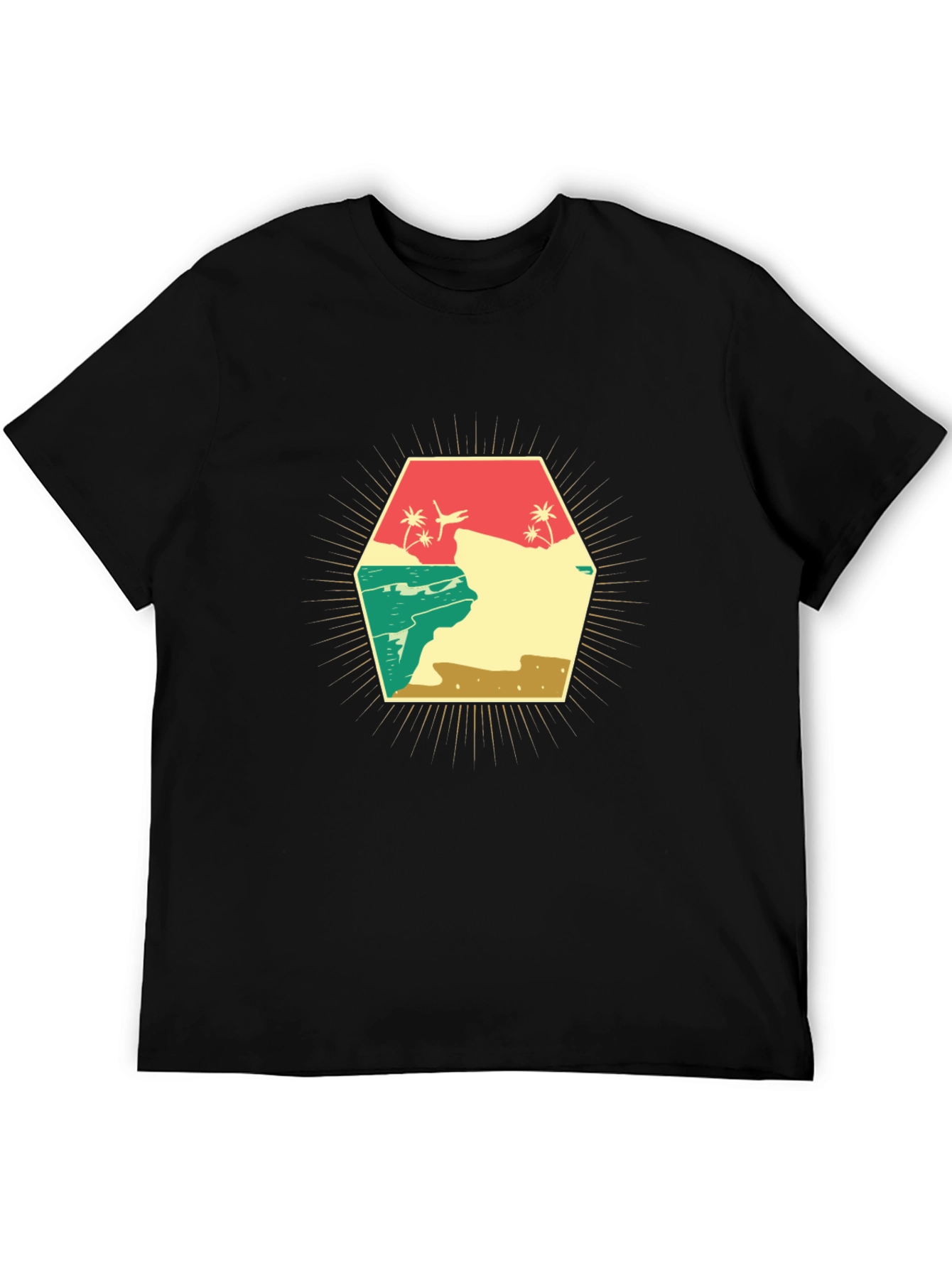 Retro Beach Scene Graphic T-Shirt - Black