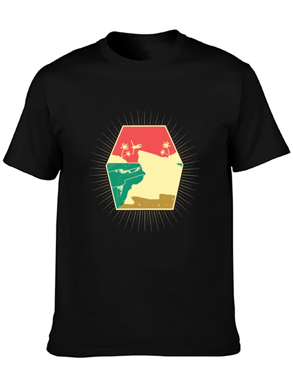 Retro Beach Scene Graphic T-Shirt - Black