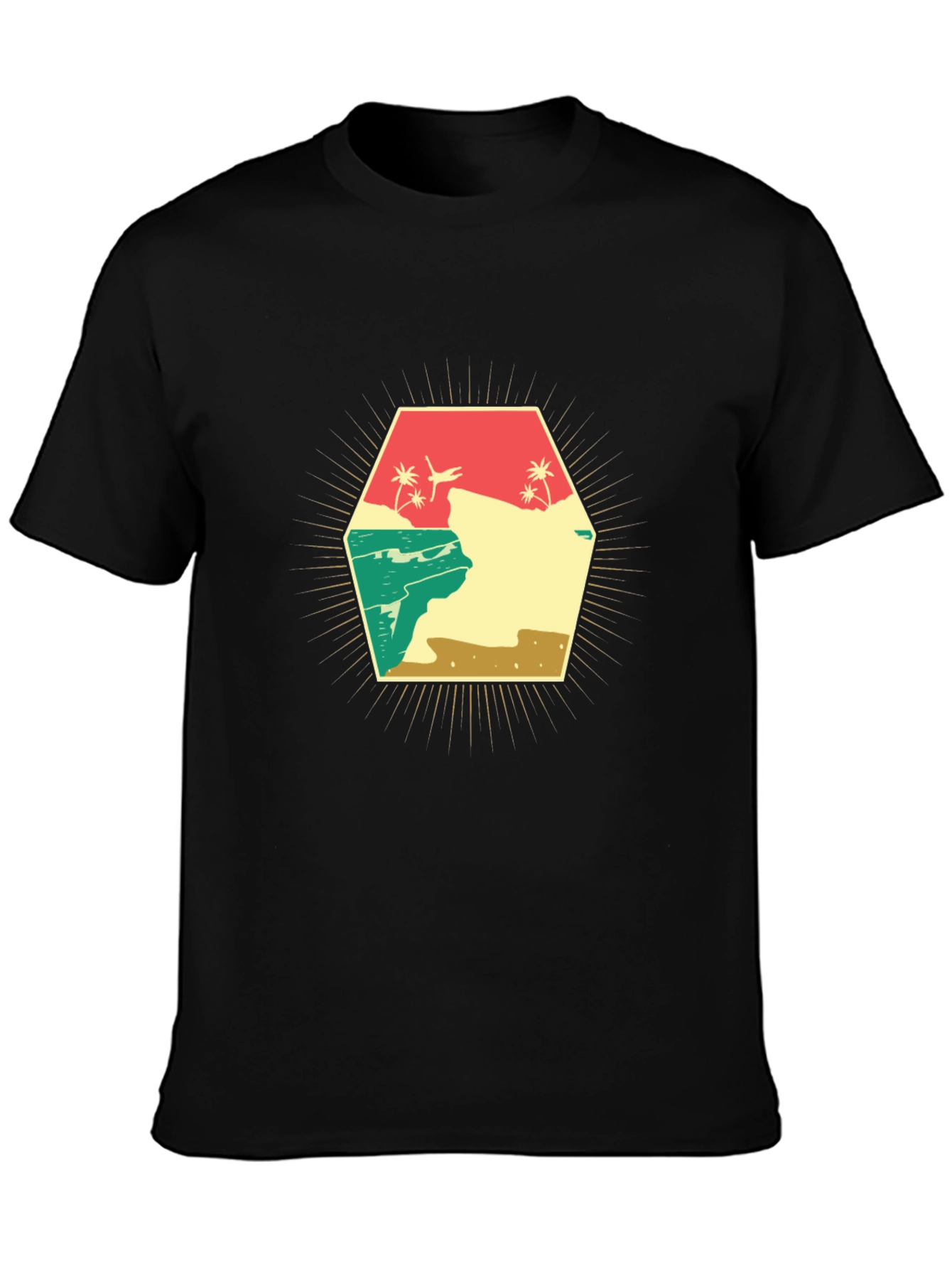 Retro Beach Scene Graphic T-Shirt - Black