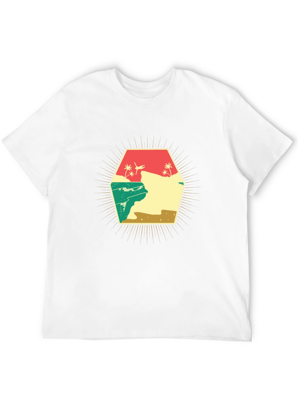 Retro Beach Scene Graphic T-Shirt - Black