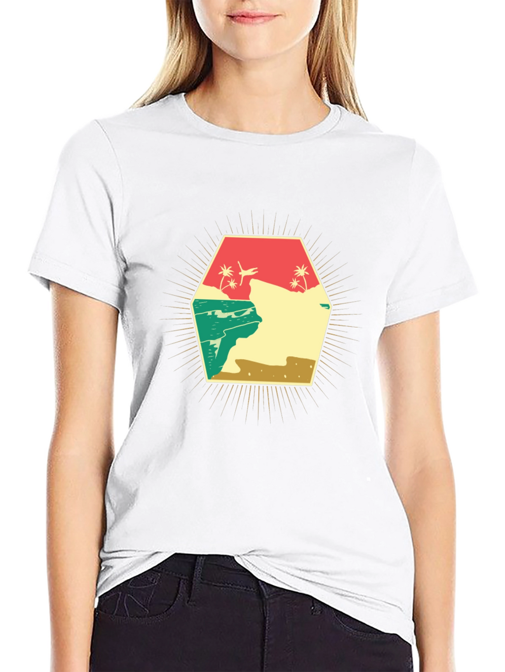 Retro Beach Scene Graphic T-Shirt - Black
