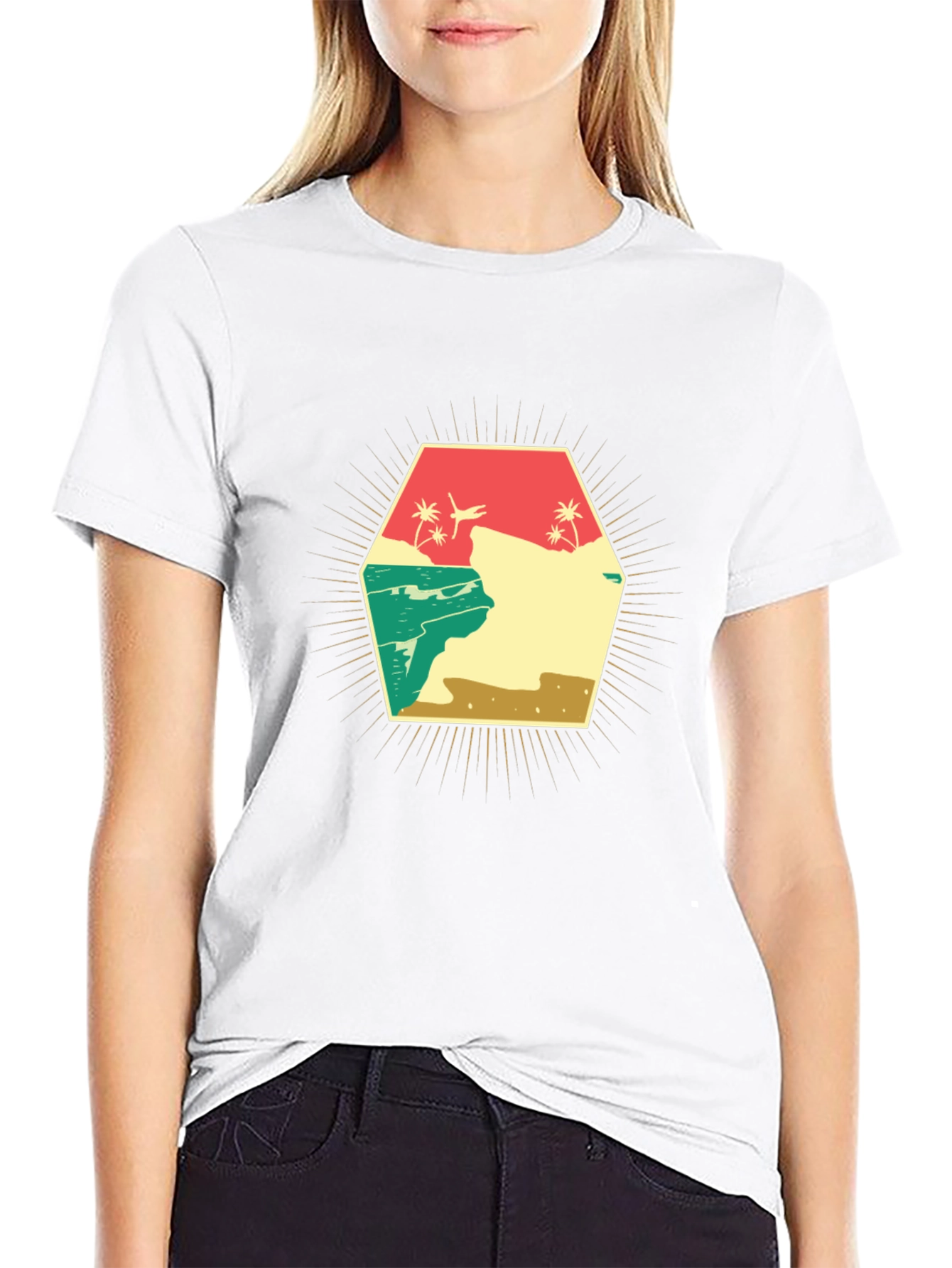 Retro Beach Scene Graphic T-Shirt - Black
