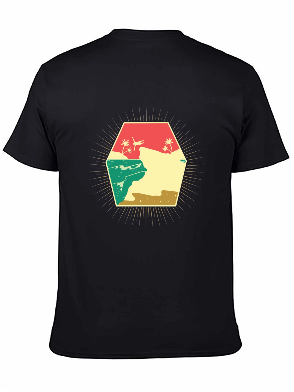 Retro Beach Scene Graphic T-Shirt - Black