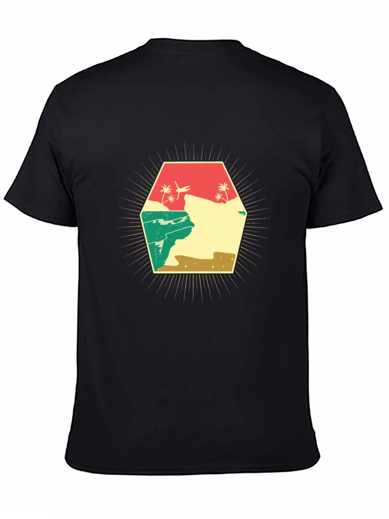 Retro Beach Scene Graphic T-Shirt - Black