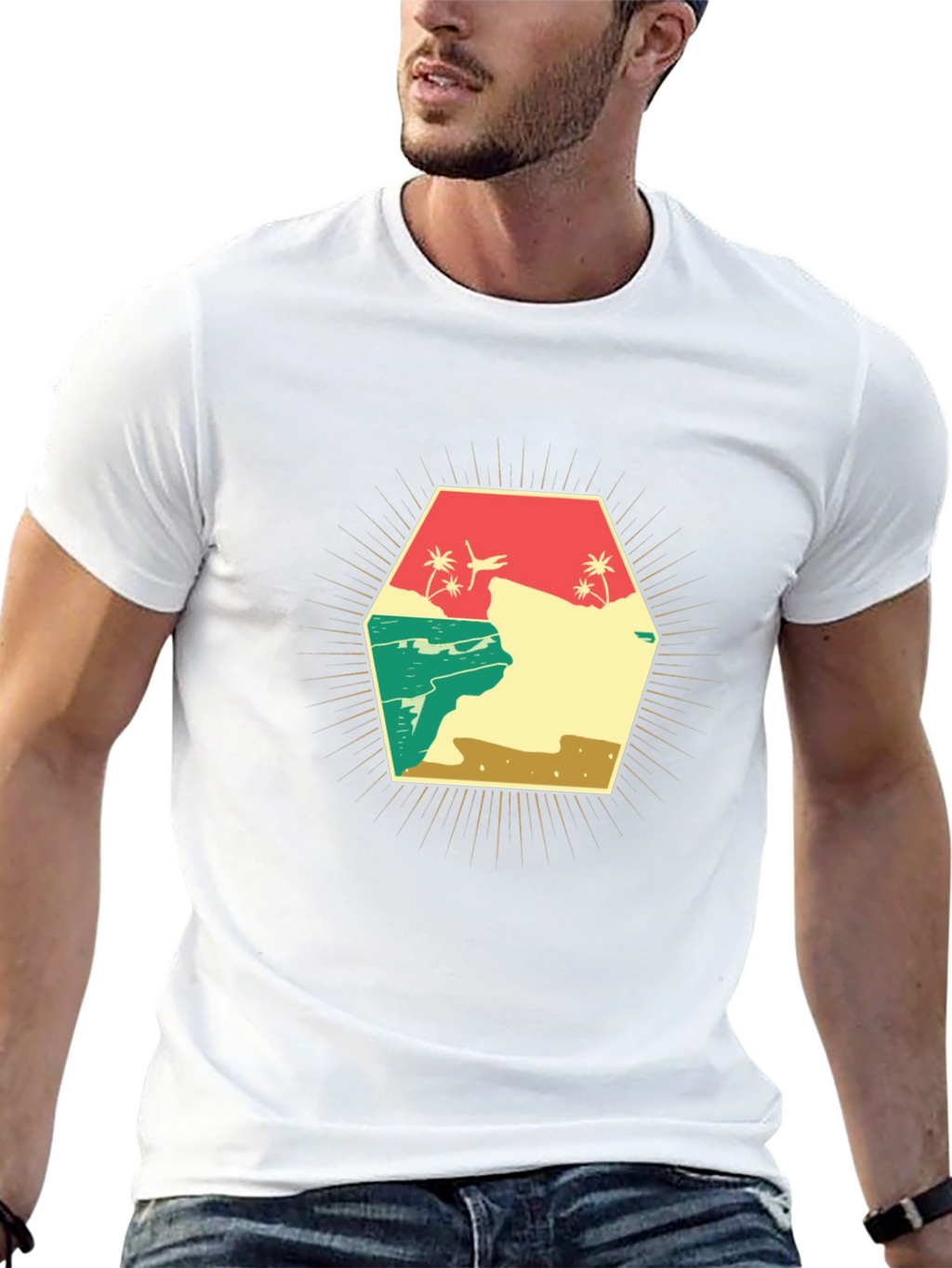Retro Beach Scene Graphic T-Shirt - Black