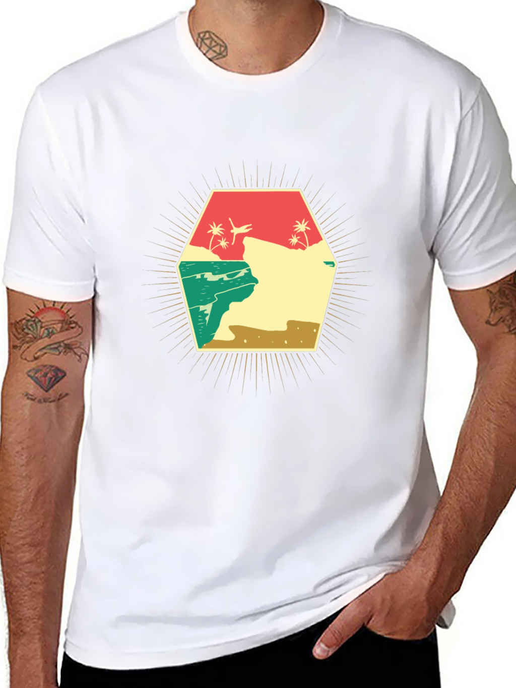 Retro Beach Scene Graphic T-Shirt - Black