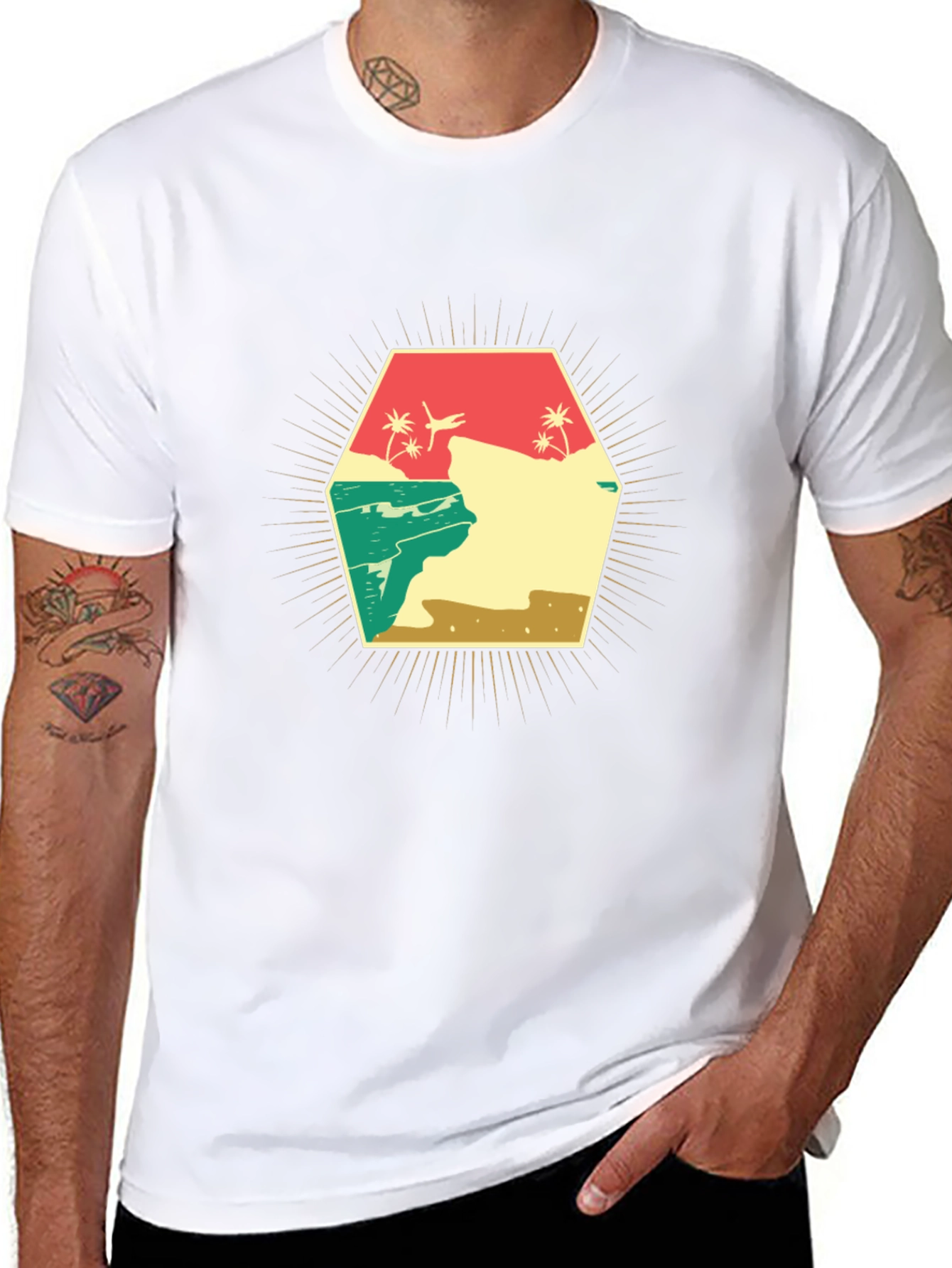 Retro Beach Scene Graphic T-Shirt - Black