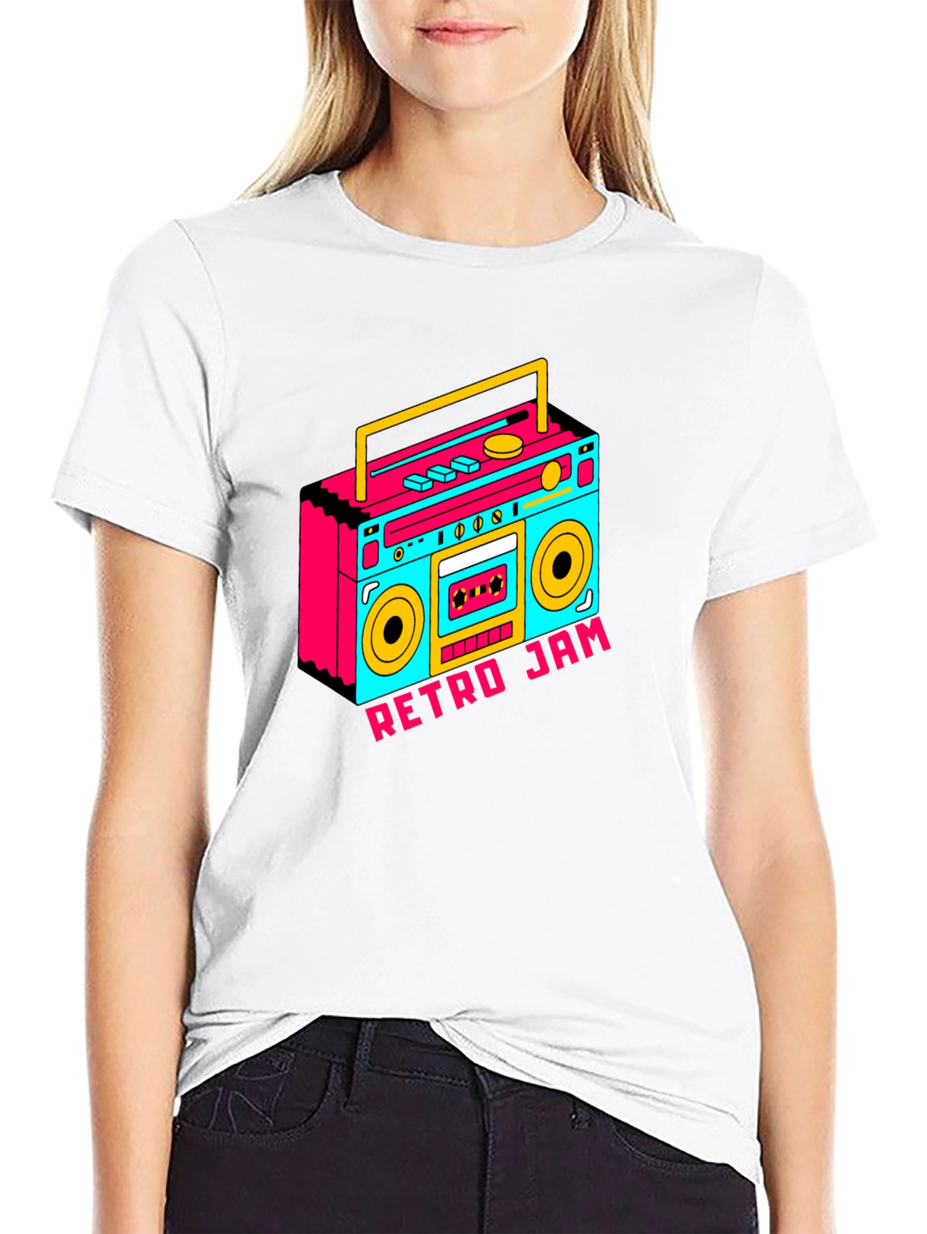 Retro Jam Boombox Graphic Tee - Black
