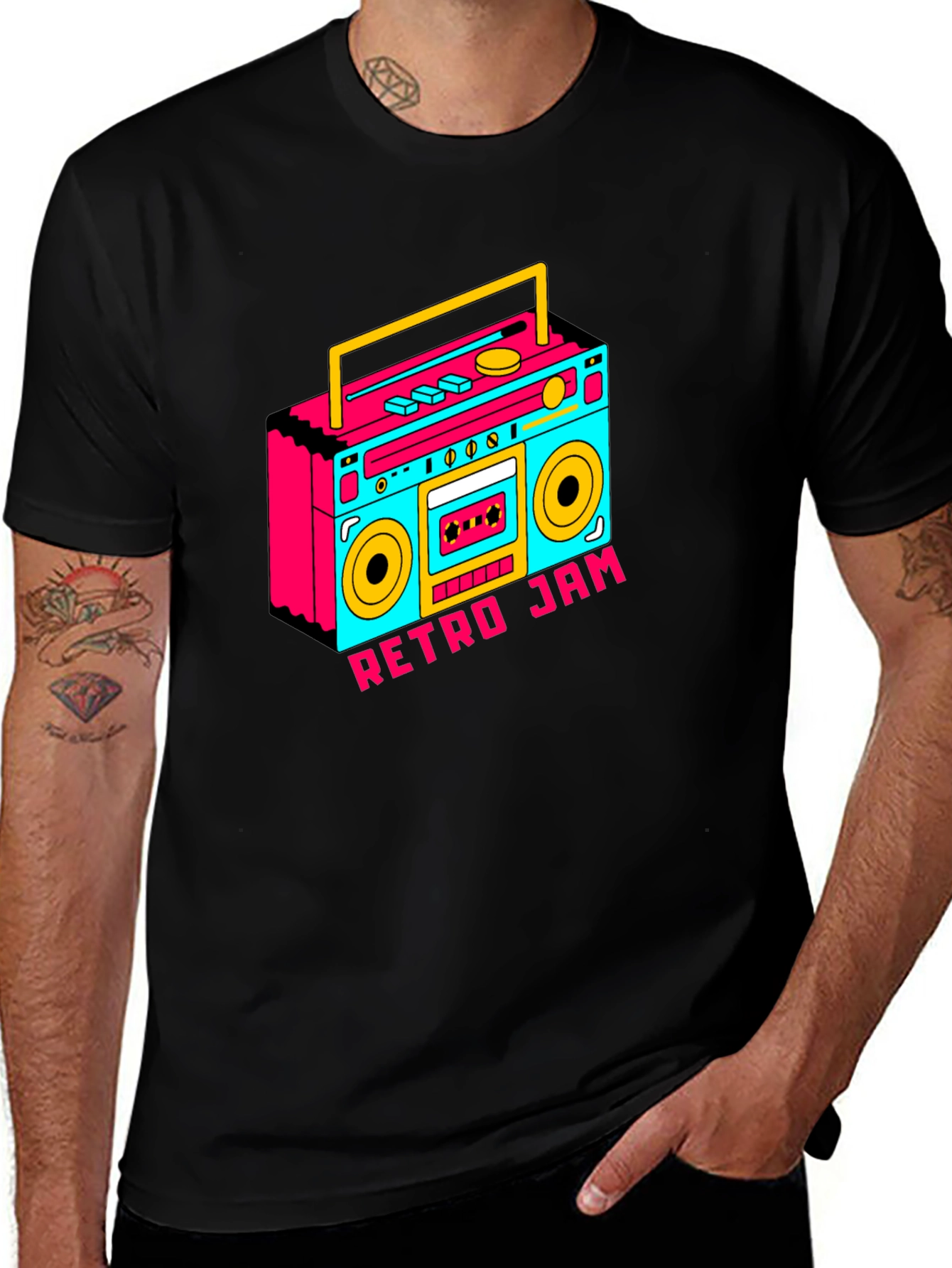 Retro Jam Boombox Graphic Tee - Black