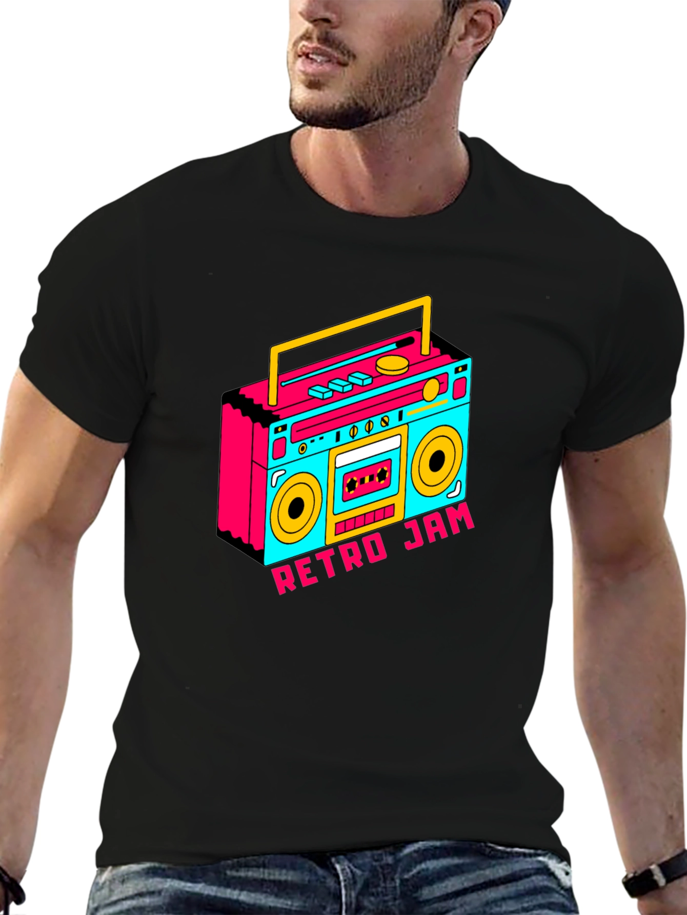 Retro Jam Boombox Graphic Tee - Black