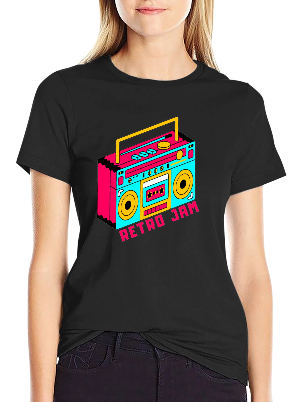 Retro Jam Boombox Graphic Tee - Black