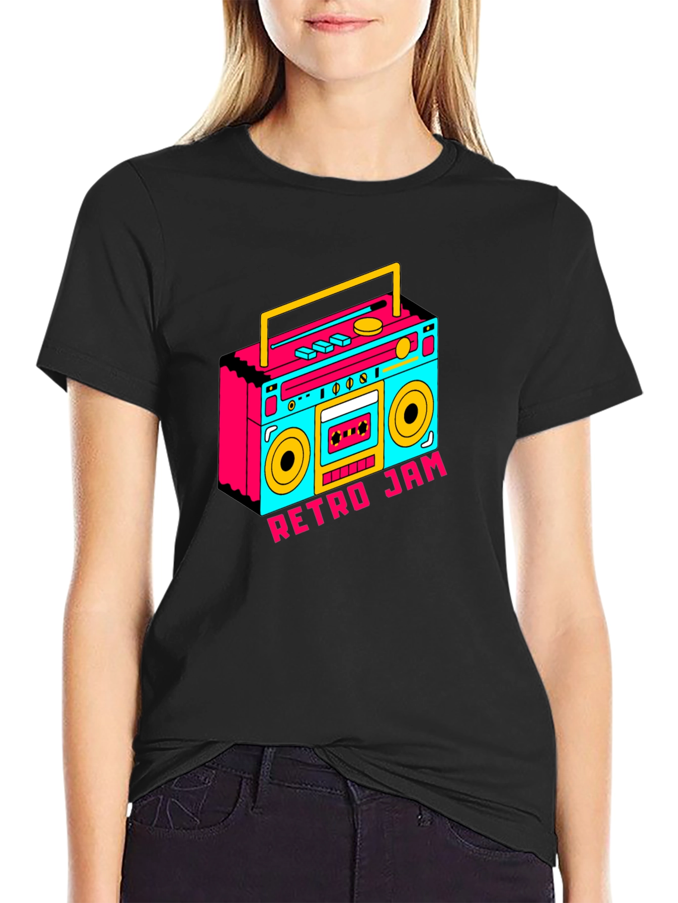 Retro Jam Boombox Graphic Tee - Black